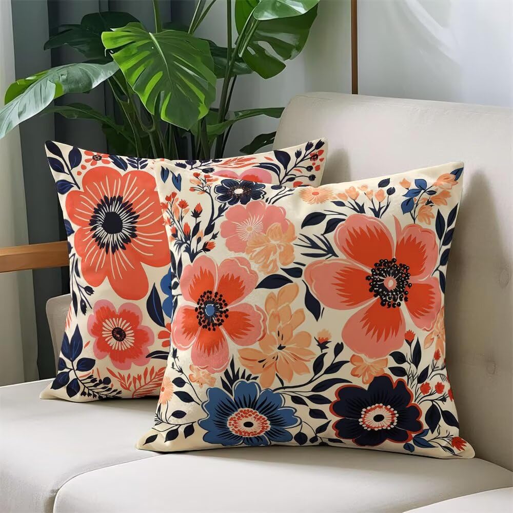 Federe Cuscini Divano 60x60 cm Federe Morbido Copricuscini Primavera in Velluto, 2 Pezzi Copri Cuscini per Divano Moderno Quadrati Decorativi Federa Cuscino Fiori per Camera da Letto Soggiorno (IU53)