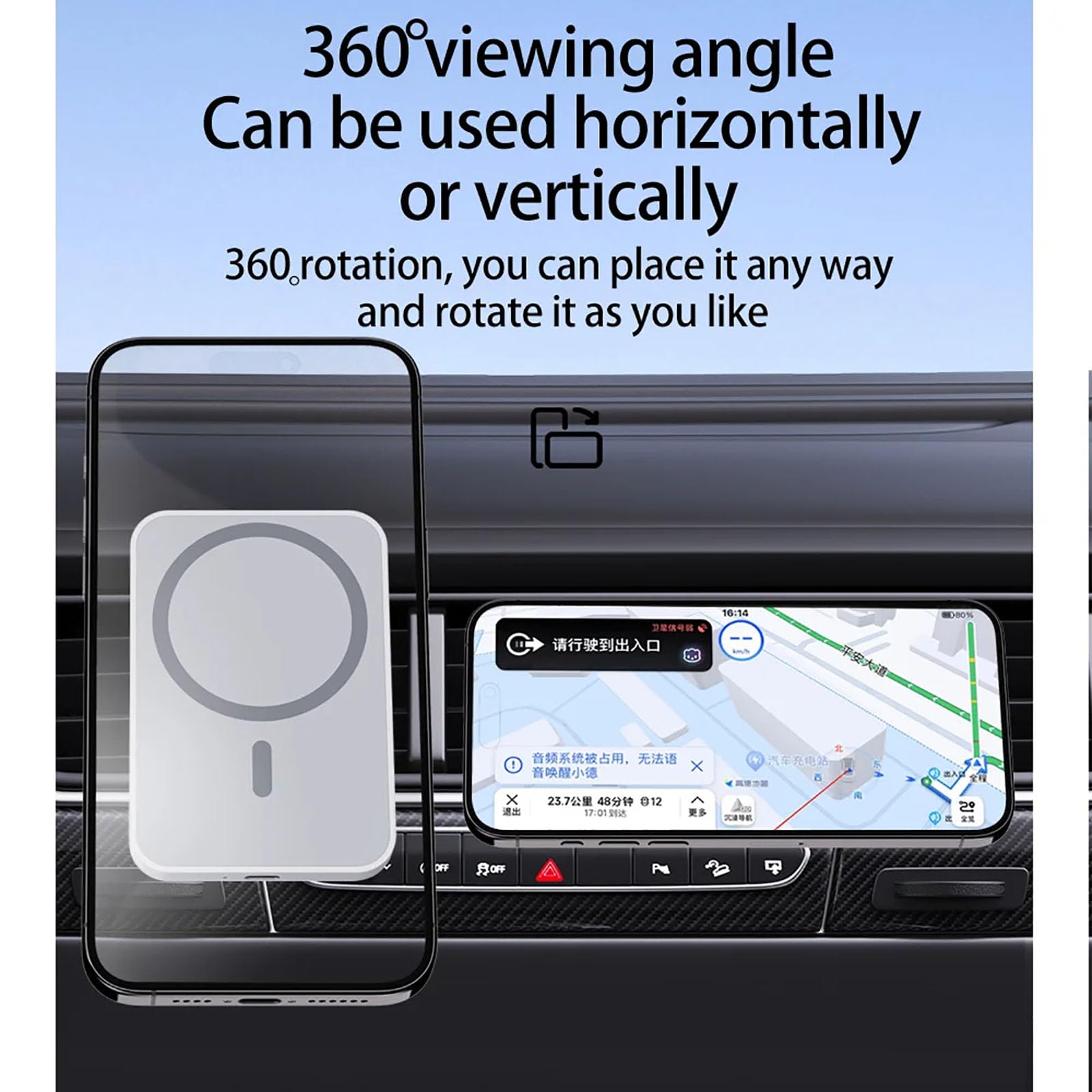 Caricabatterie magnetico portatile wireless per auto, rotazione a 360 gradi, design sicuro e stabile, ricarica rapida per smartphone, facile installazione, compatibilità universale