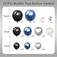 Vista 2 de Kit de guirnalda de arco de globos de color azul metálico y negro, globo plateado metálico con lentejuelas doradas, 122 piezas para cumpleaños