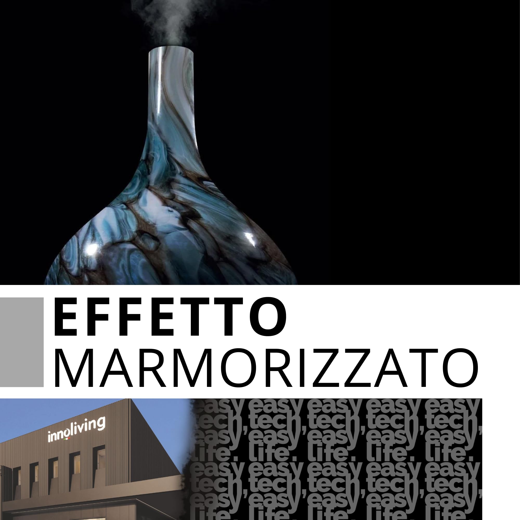 Innoliving INN-773G Diffusore d'Aroma ad Ultrasuoni in Vetro, Capacità 150ml, Copertura in Vetro Effetto Marmo Resistente, Timer 3 Ore, Modalità Luce, Alimentazione USB