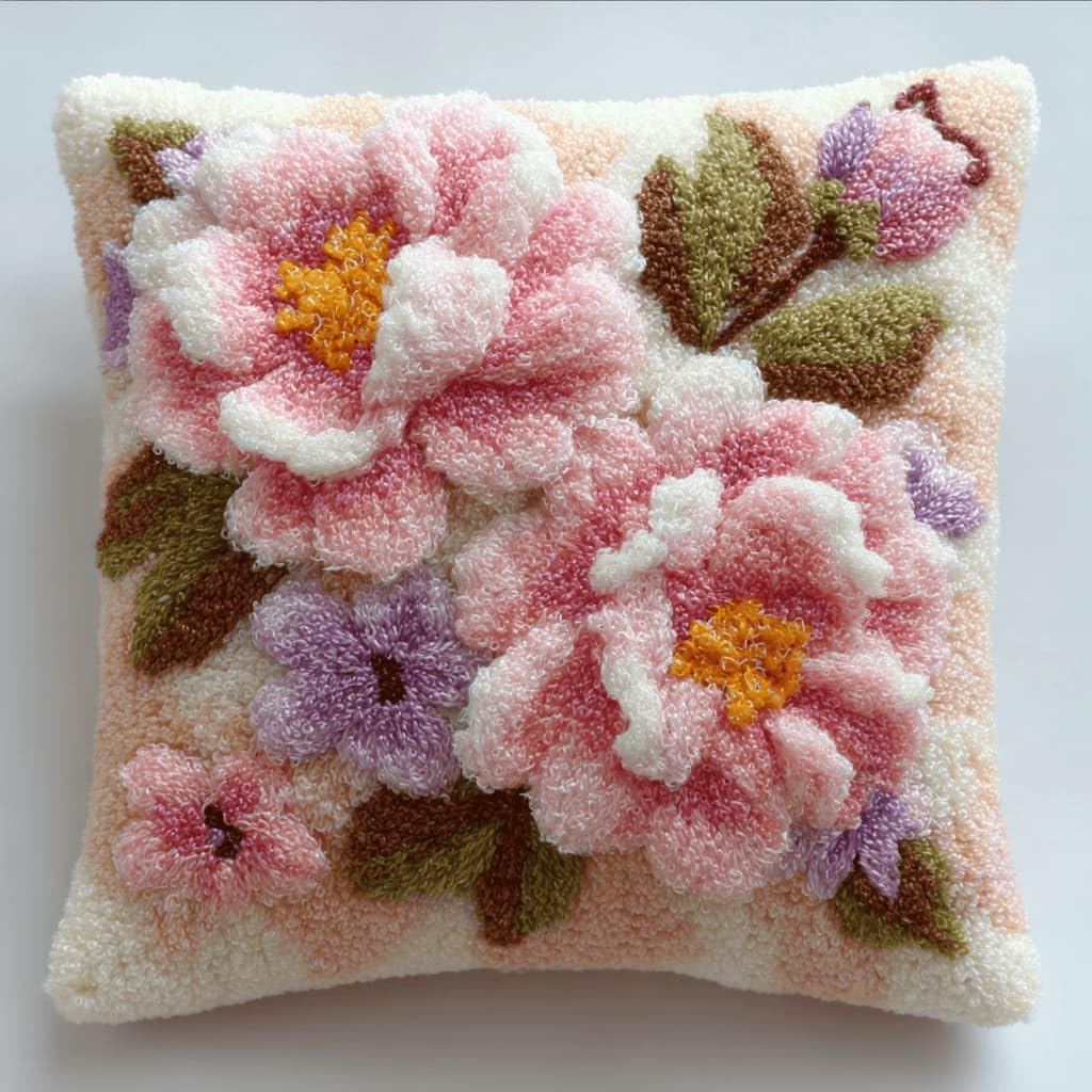 Kitquiver Latch Hook DIY Pillow Kit,Peony Handmade Cushion Cover 43X43Cm
