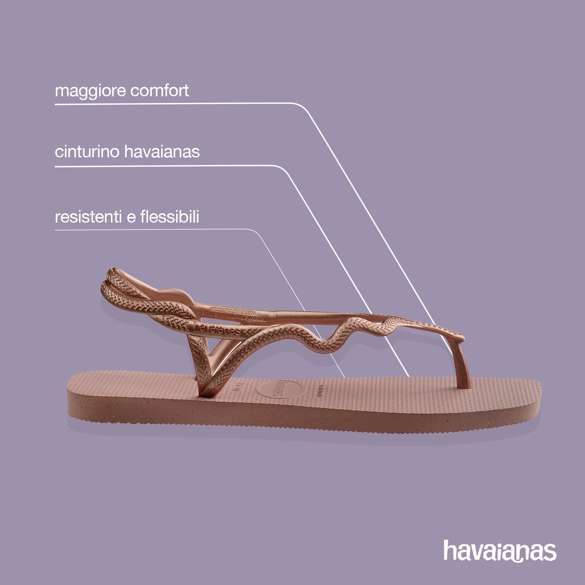 Havaianas - Soleil, Sandali A T Da Donna Eleganti, Resistenti E Confortevoli, Chiusura Posteriore, Cinghie Ondulate E Suola Con Bordi Squadrati