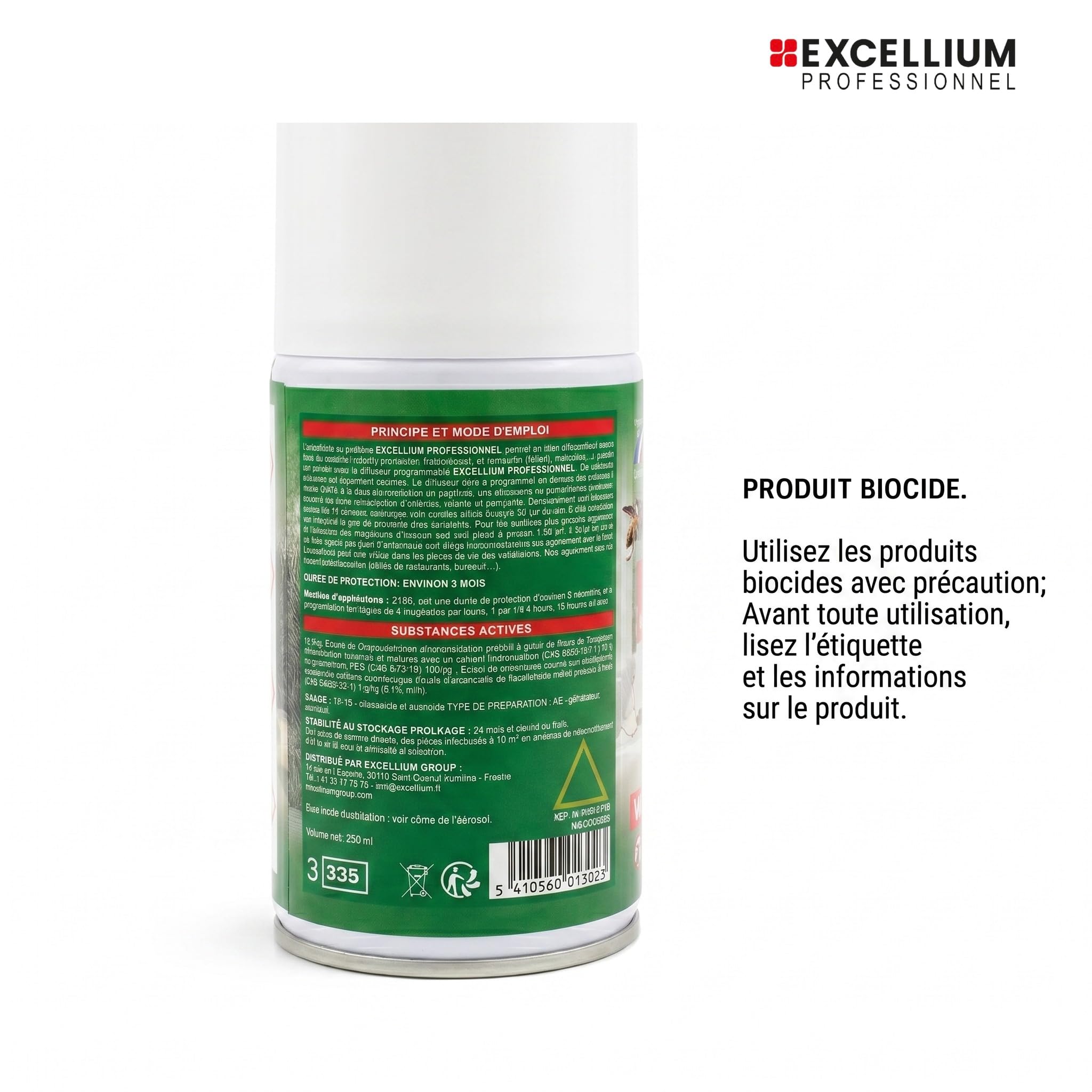 EXCELLIUM PROFESSIONNEL Kit Diffuseur Automatique Insecticide 250 ml | Programmable, télécommande incluse, pyrèthre, volants et rampants, jusqu'à 2500 pulvérisations, environ 3 mois, 30 m²