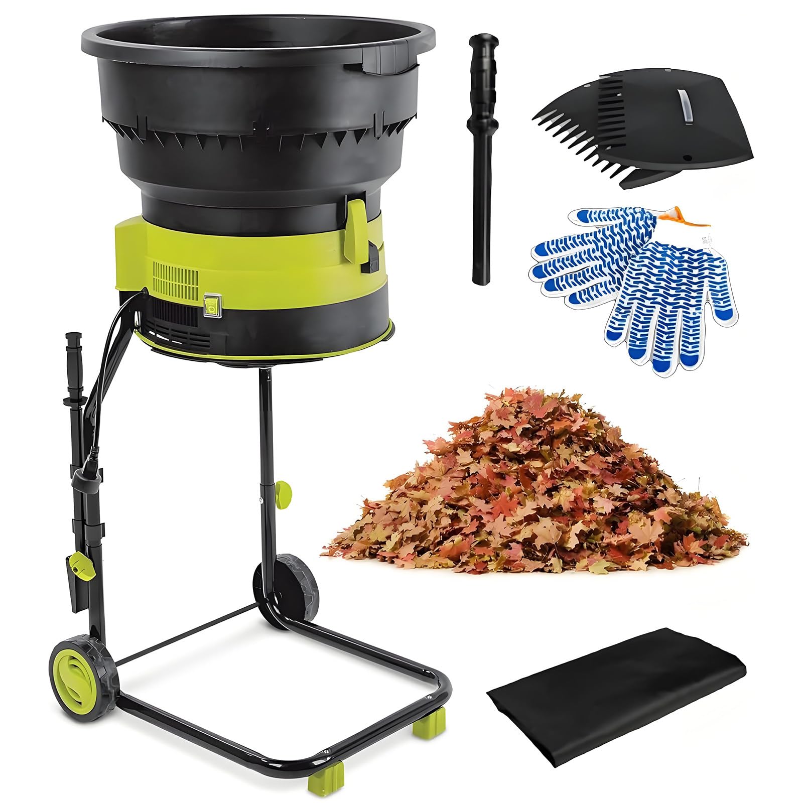 Biotrituratore Elettrico per Foglie e Compost, trituratore ad Alta Potenza da 2500 W con Ruote e Sacco di stoccaggio,cippatore a 8000 Giri/min,per Pulizia del Giardino Nopowercord