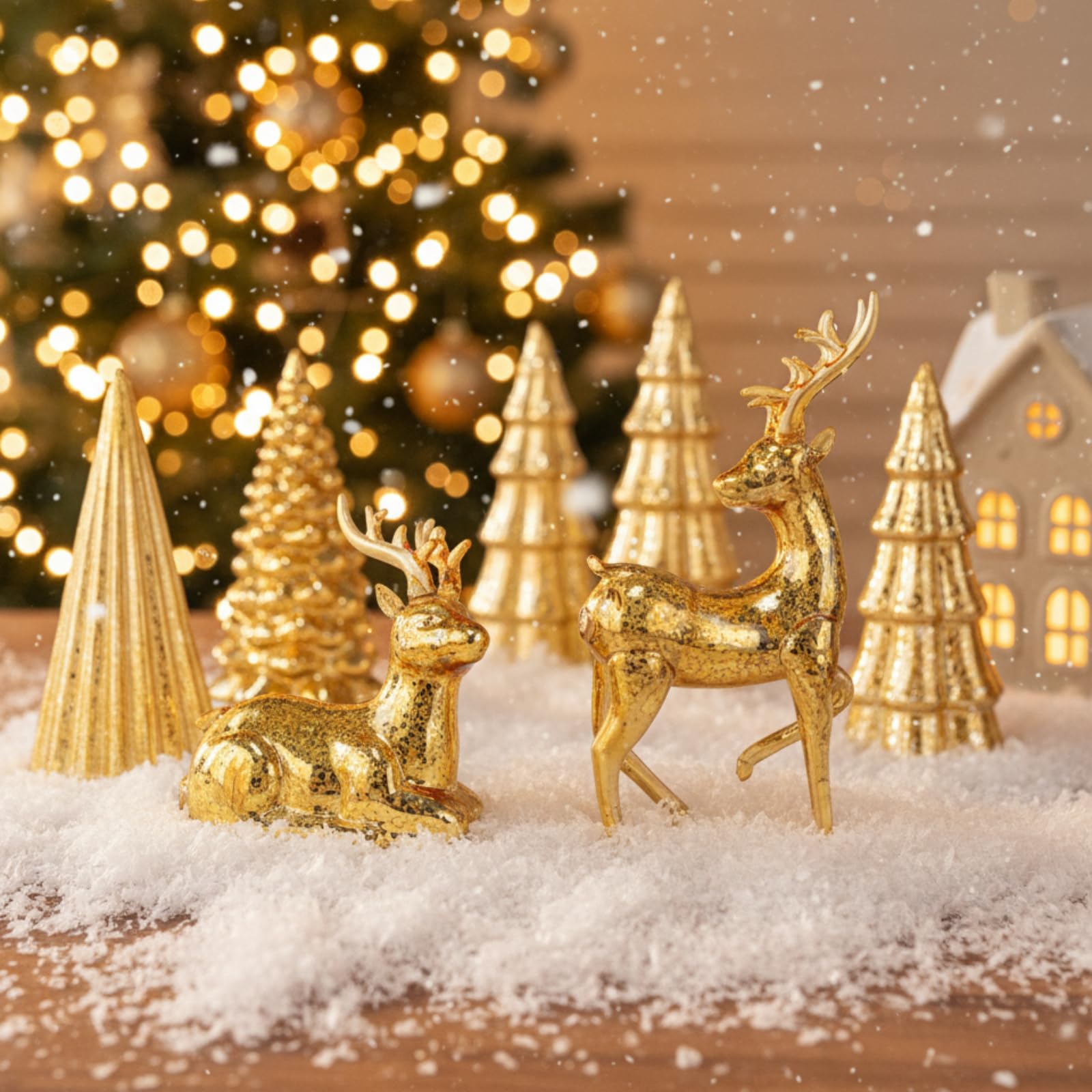 Flutesan Lot de 5 sapins de Noël et rennes éclairés en verre mercure pour table de Noël, centre de table, décoration pour maison, fête de Noël, cheminée