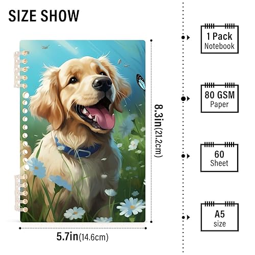 Miniatura 2 de UMIRIKO Cute Golden Retriever Dog Butterfly Spiral Notebook Journal College Ruled Notebook 8.3"x5.7" Journal with 60 Lined Pages A5 Spiral Notebooks