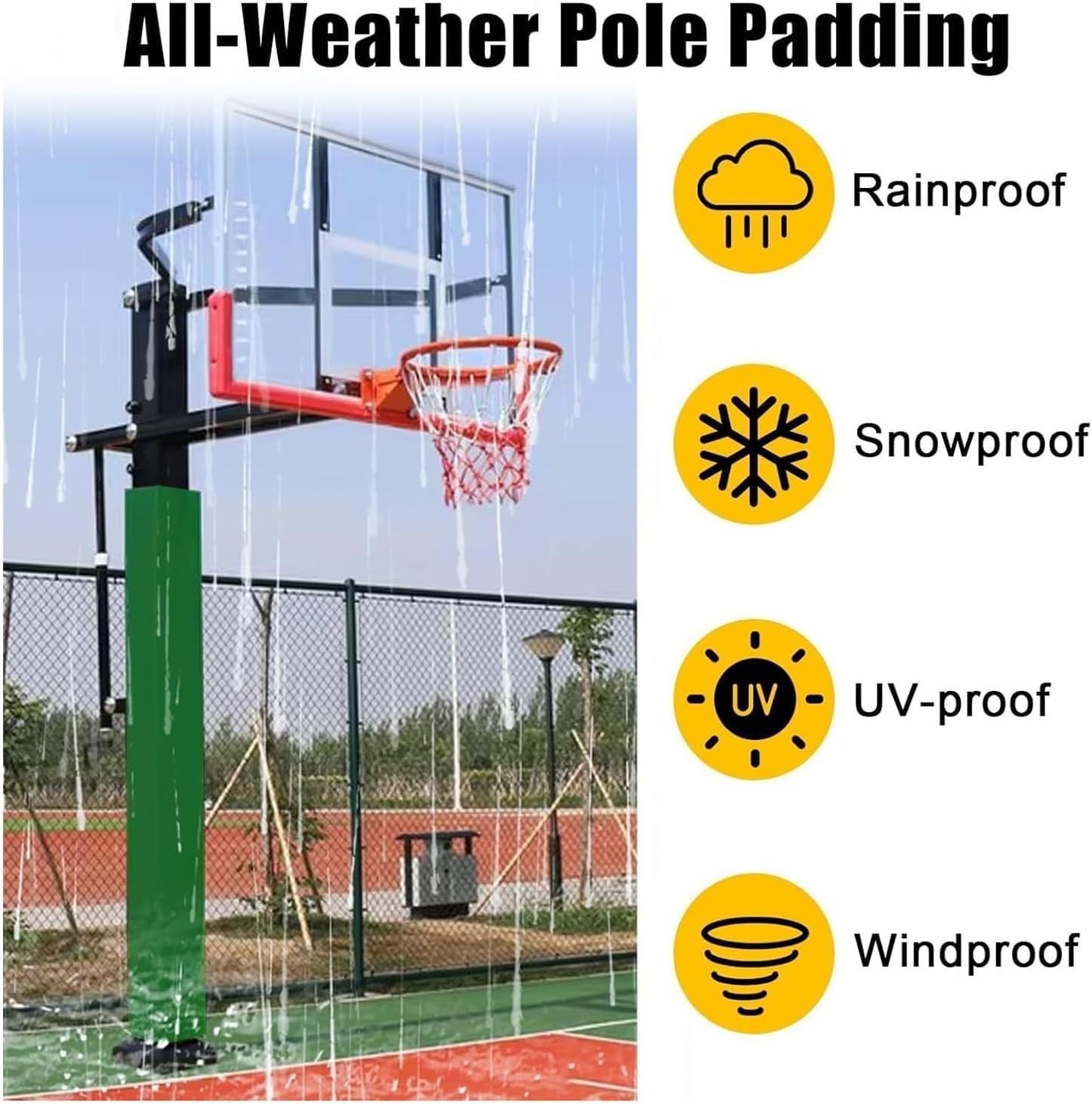 KYOFIS Basketball Pole Pad 6ft Square Padding for Gym, Heavy Duty Anti Collision Wrap for Outdoor Court, Shock Absorbing Protector for Post, Waterproof Sports Equipment