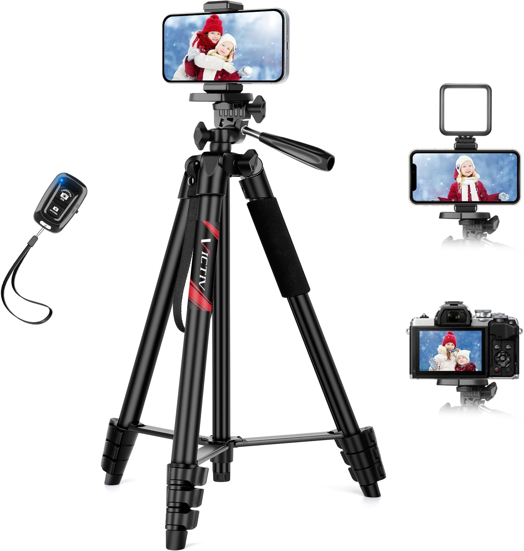 Victiv 64'' Tripod for iPhone, Phone Tripods with Remote and Mobile Phone Stand for Filming, Aluminum Lightweight Travel Tripod for Samsung Smartphone/DSLR/Camera, Portable Extendable Camera Stand