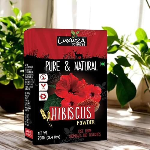 Miniatura 2 de Luxura Sciences Hibisco en polvo para el crecimiento del cabello  Cuidado del cabello 100% puro a base de hierbas  Controla la caída del cabello, la