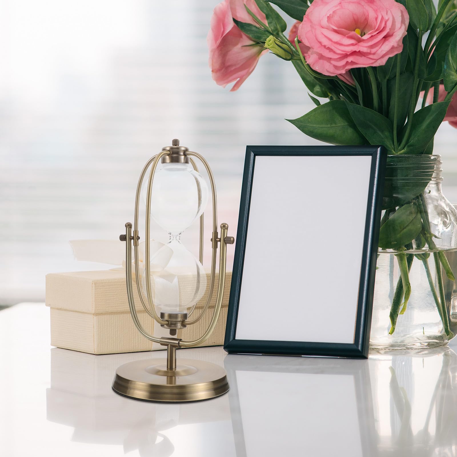 Sablier Rotatif Vintage Vide en Verre et Alliage pour Bureau