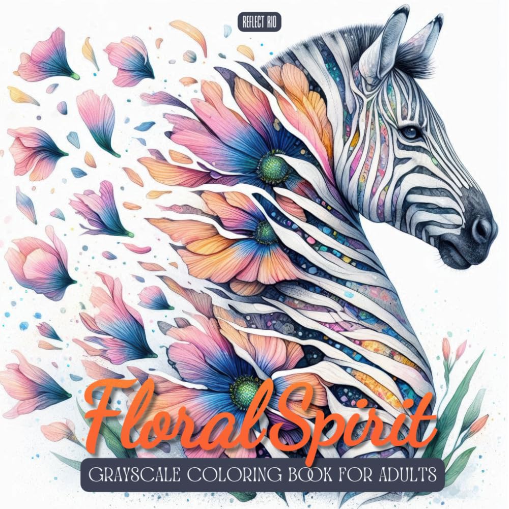 Floral Spirit Coloring Book: Grayscale Adult Coloring with Animal Portraits, Beautiful Flowers, and Mythical Gods & Goddesses (Blooming Serenity: Grayscale Coloring Book)