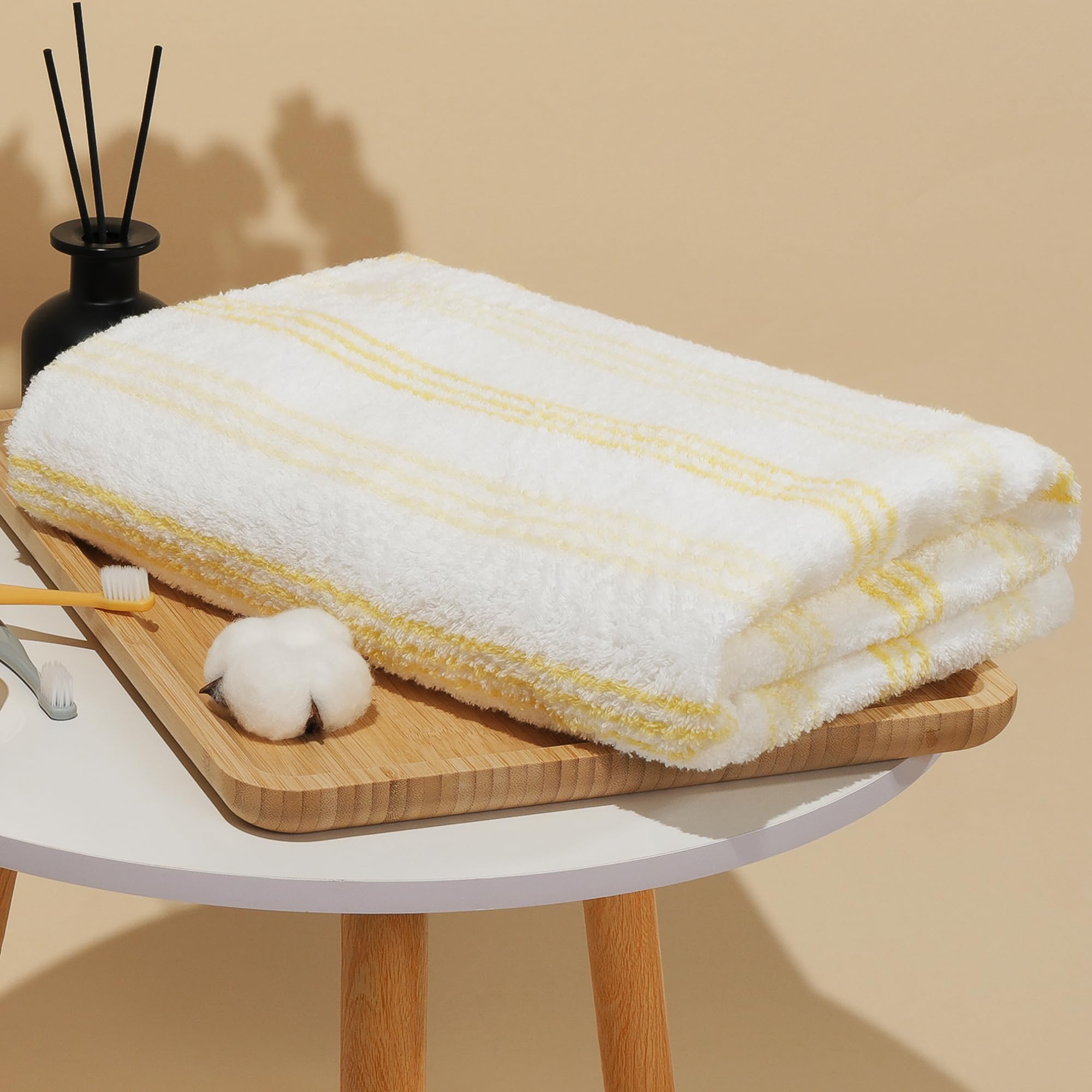 Vie TRIOMPHE Yellow Striped 100% Cotton Zero Twist Yarn Bath Sheet&Bath Towels Beach Towel 70x140cm Ultra Soft Quick Dry Highly Absorbent For Bathroom Spa Pool Gym Travel Luxury Hotel Use