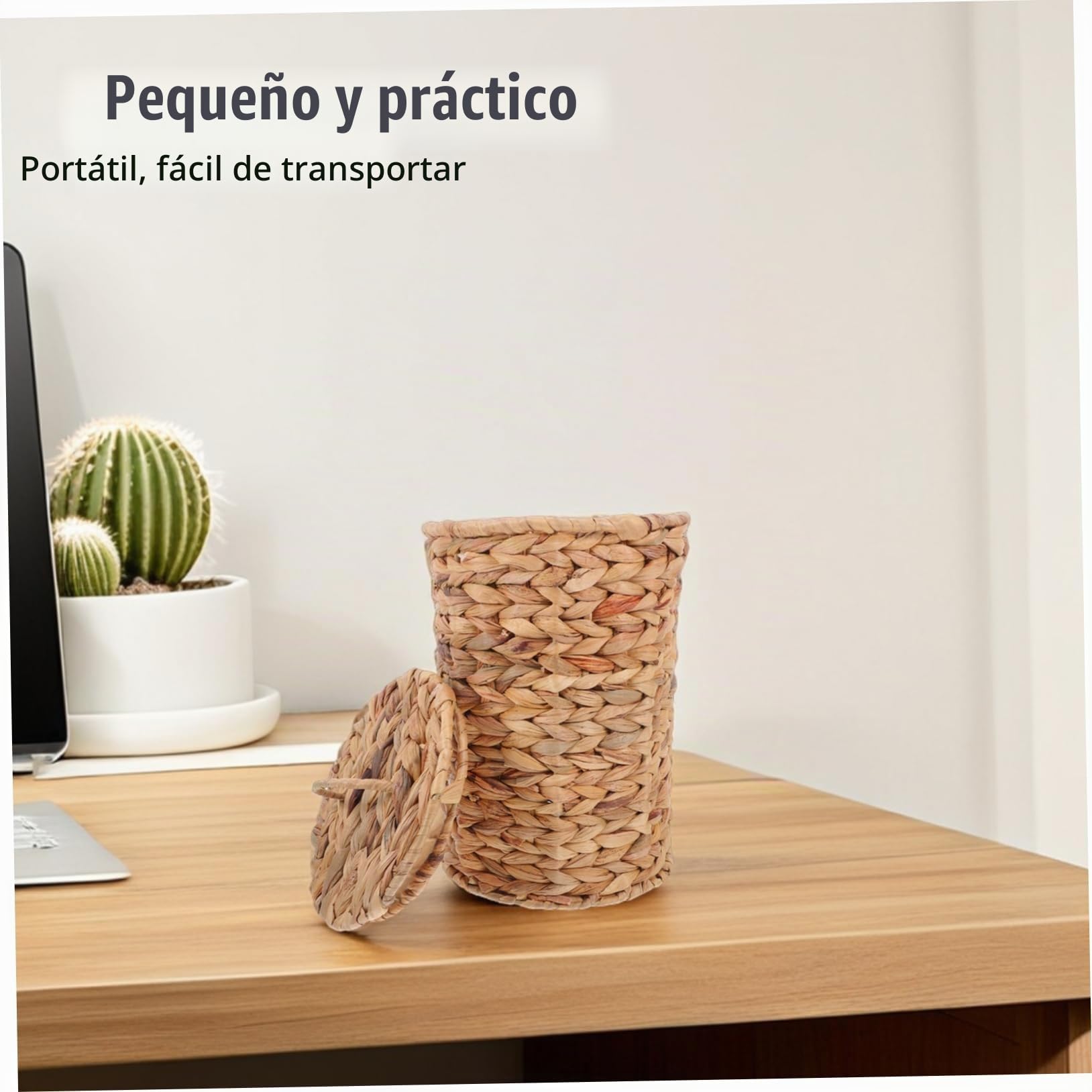 Cestas de Mimbre Hechas a Mano en Forma de Calabaza con Tapa, Bote de Basura Decorativo para Escritorio y Oficina con Estilo Rústico Natural