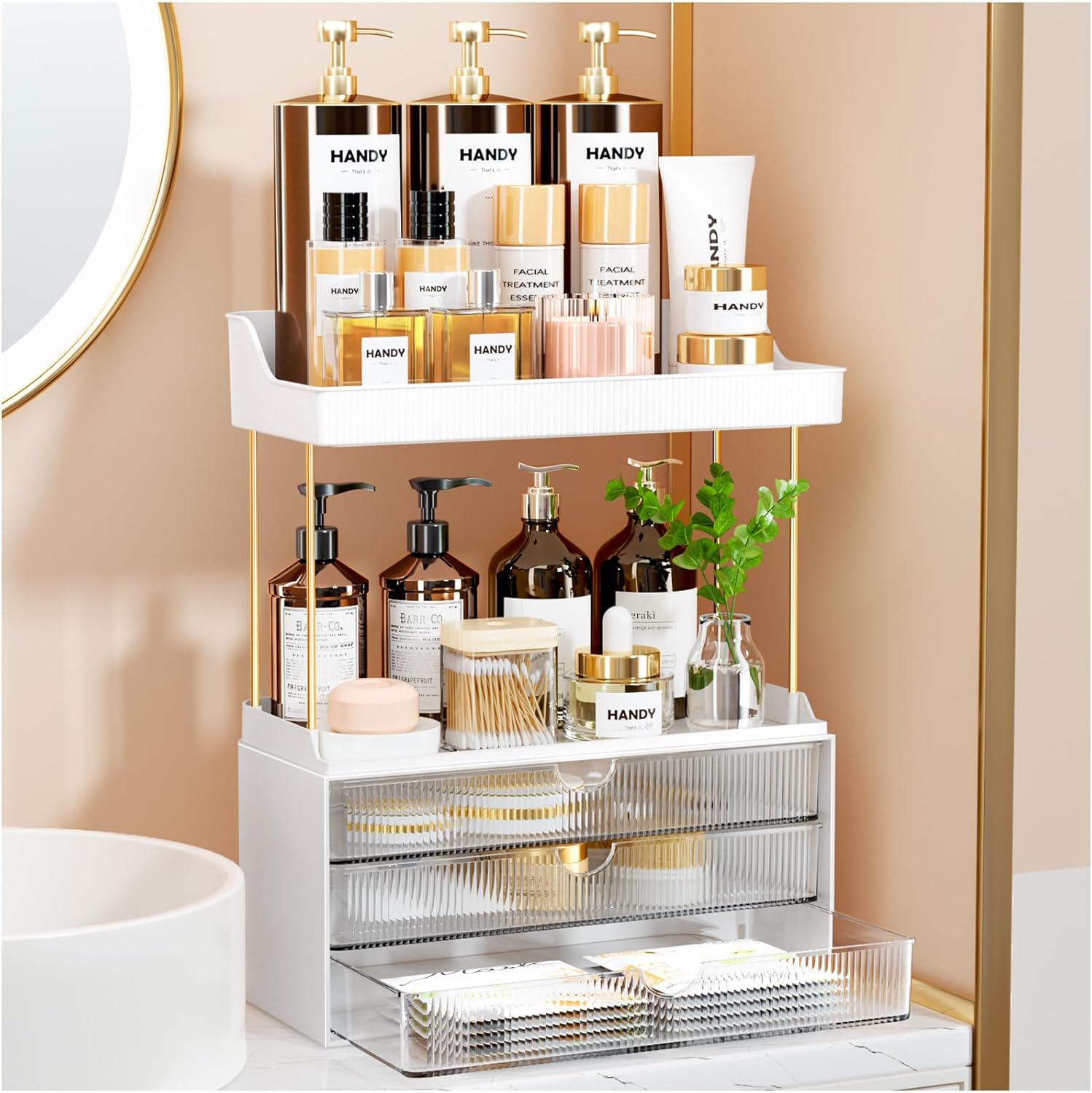 3 Drawers 2 Tier Makeup Organizer - Bathroom Counter Organizer, Versatile Perfume Organizer, Ideal for Bathroom Storage, Vanity, Large Skincare, Perfume, Present, Clear