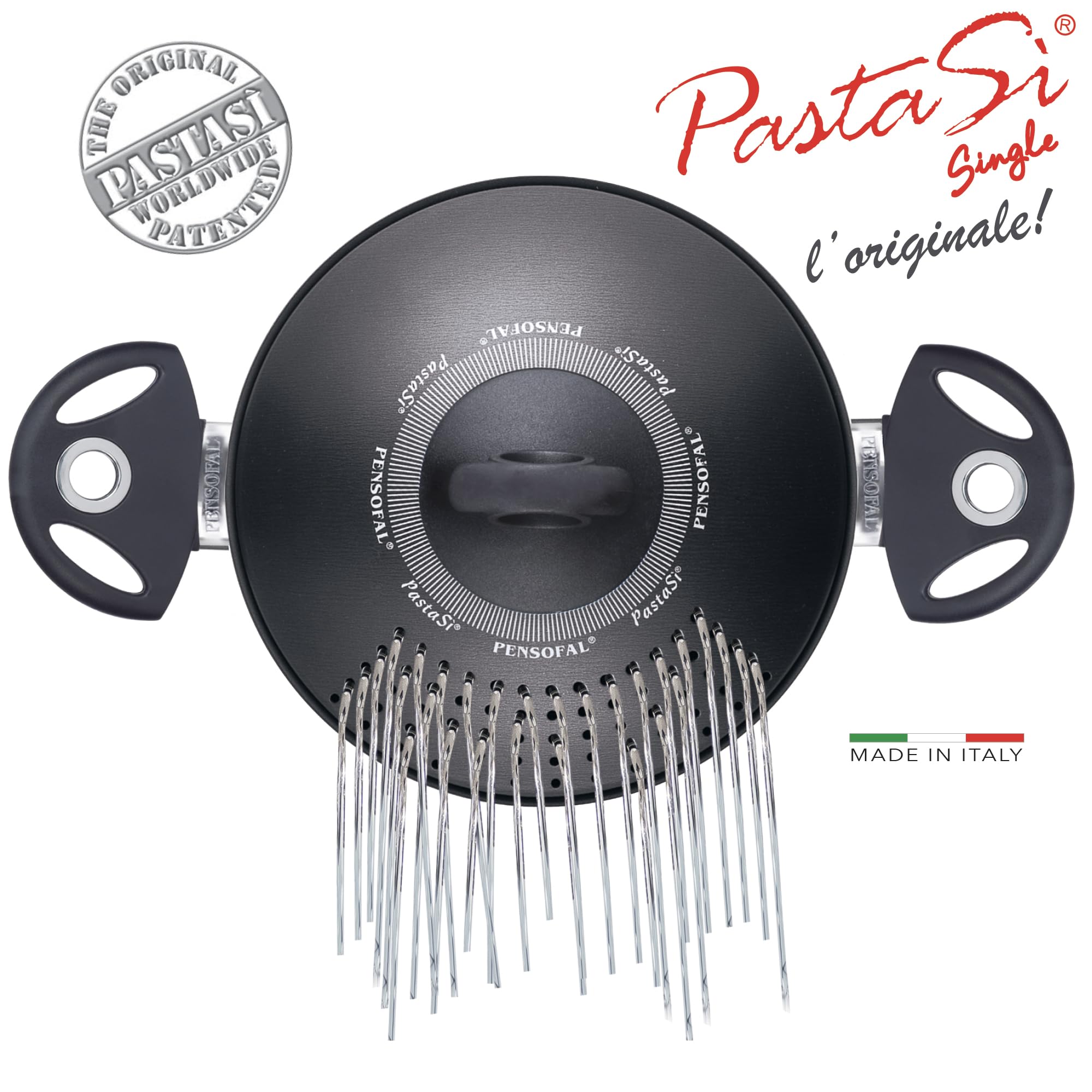 Pensofal Pentola PastaSì Single BioStone con coperchio colapasta 2 manici rivestimento effetto Pietra in alluminio antiaderente da induzione diametro 18 cm 3 litri