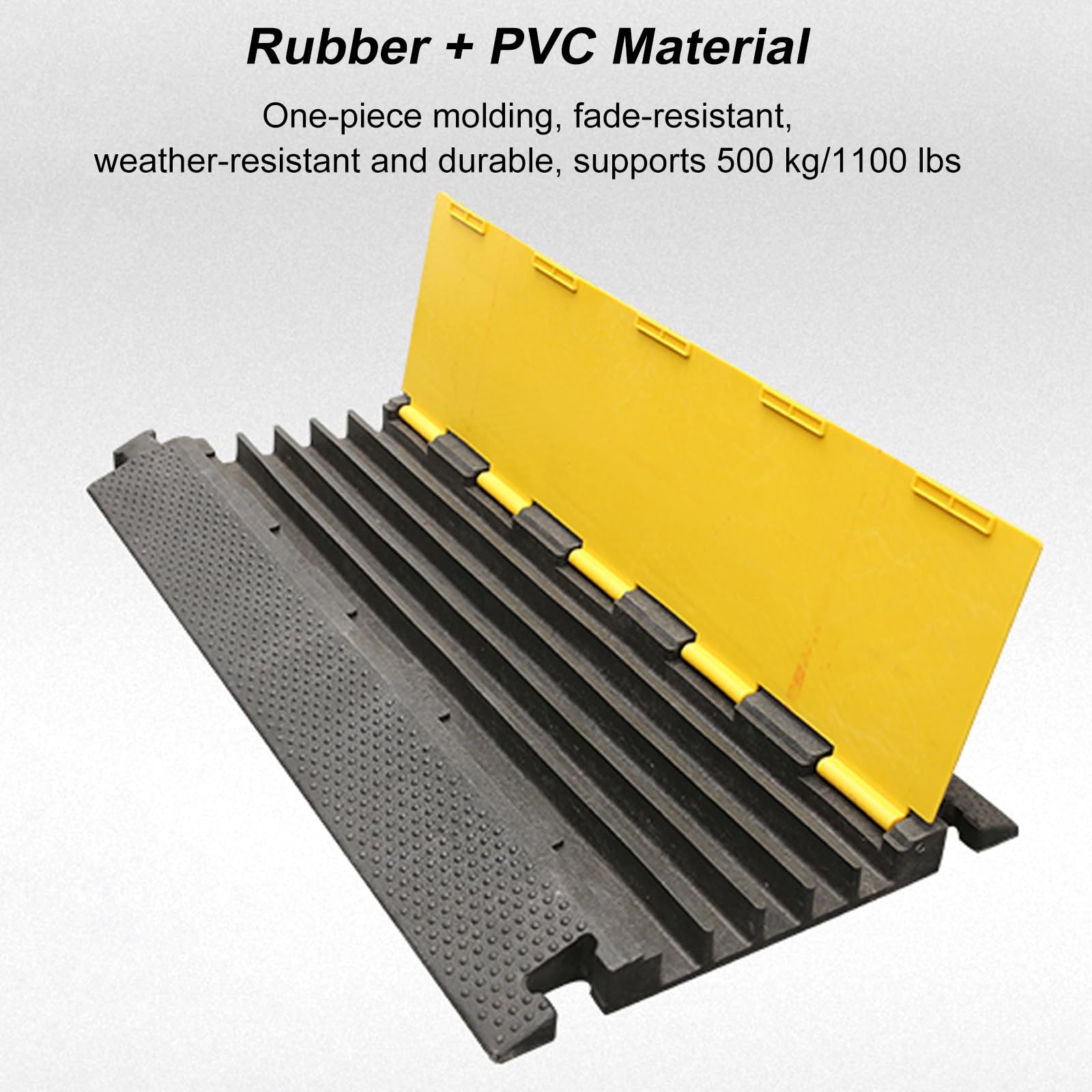 Protector Cable de 90 Cm, Paquete de 5 Pasacables Suelo, Badenes de Goma de PVC, Capacidad de 500 Kg con Tapa Abatible para Ocultar Cables, Mangueras y Tuberías