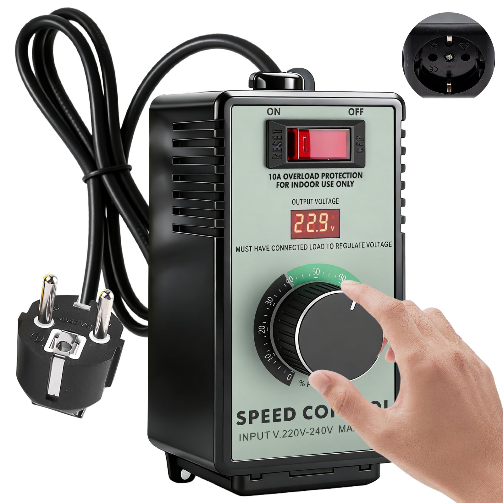 GBKDQQ Drehzahlregler 230v, Spannungsregler AC 230v 10A, Drehzahlregler Motor, Frequenzumrichter mit Überlastschutz für Winkelschleifer Bläser Handbohrer, Spitzenleistung 4000W