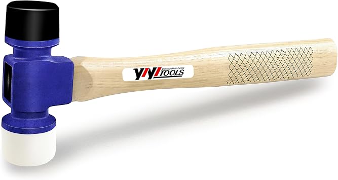 YIYITOOLS 24oz Soft Face Hammer,Double-Faced Hammer with Soft/Hard Tips,Double-Sided Mallet with Replaceable TPE/TPU Heads,Forged Steel Head,Hard Hickory Wood Handle,Rubber Mallet for Flooring,Camping