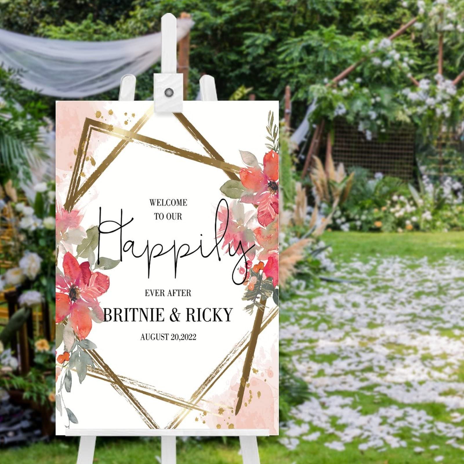 Panneau de bienvenue pour mariage en bois personnalisé Welcome to Our Happy Ever After