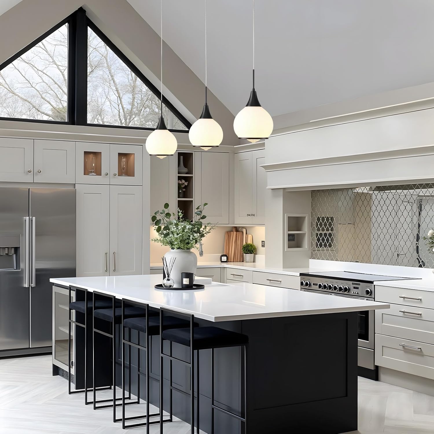 Pendant Light Fixtures Kitchen: Matte Black Farmhouse Island Light with Clear Glass - 6 Inch Mid Century Globe Kitchen Lighting Chandeliers Ceiling for Dining Room