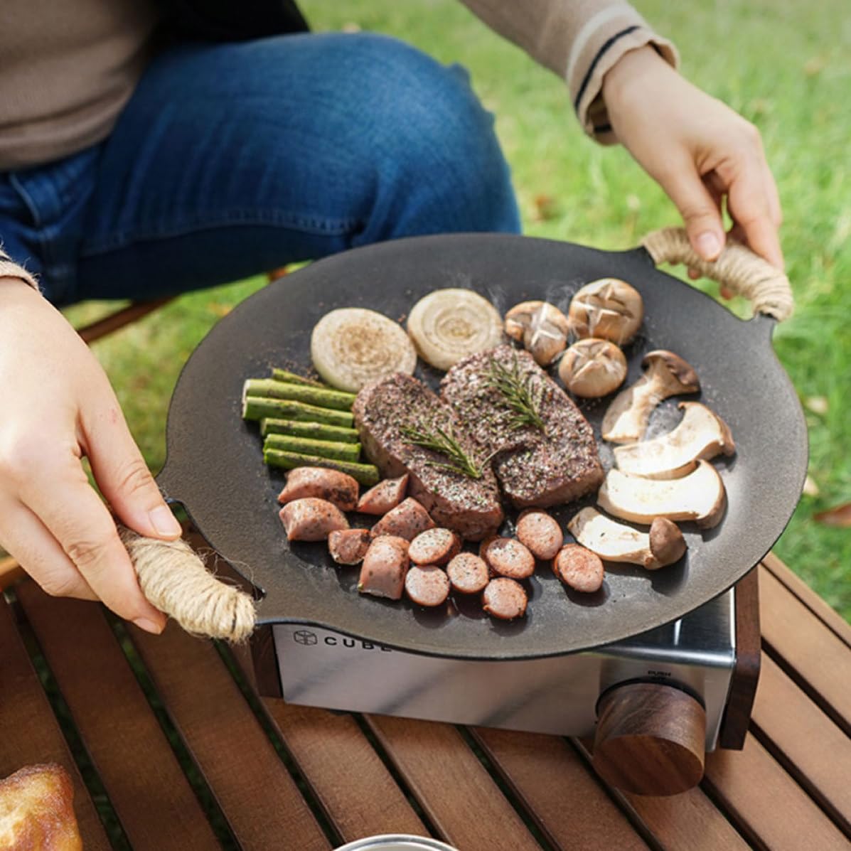 Plancha Grill de Hierro Fundido para Barbacoa Exterior Diseño Resistente y Tamaño Adecuado para Camping y Uso en Cocina de Gas