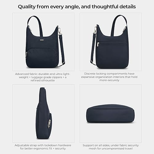 Miniatura 5 de Travelon Bolsa bandolera clásica antirrobo esencial, color negro