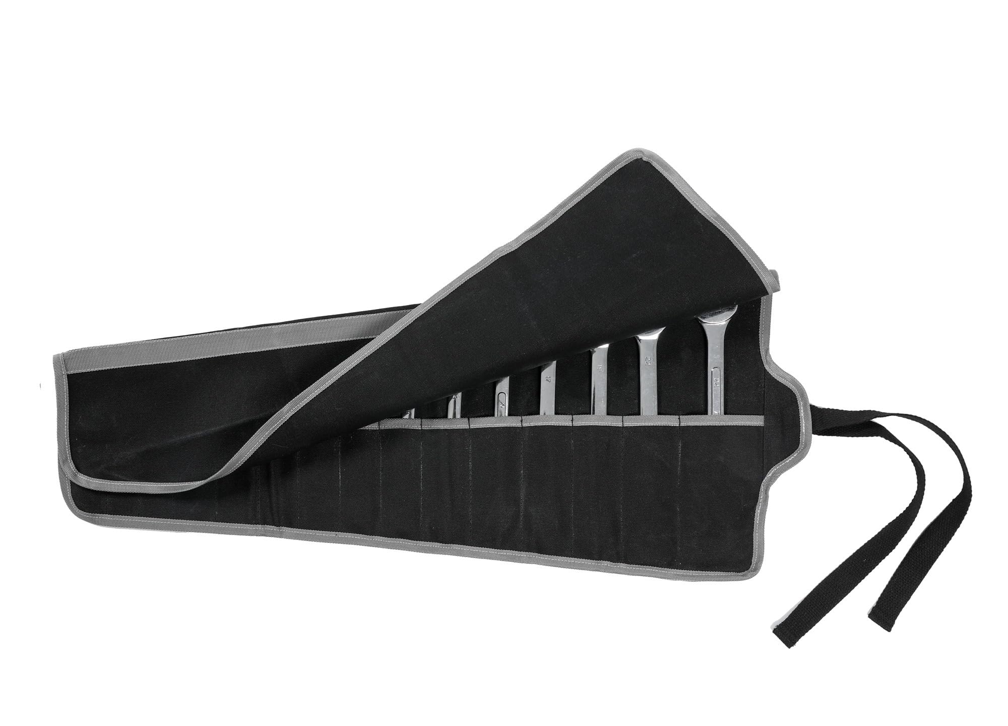 Tool Bag, Durable Waxed Canvas Wrench Set Roll Pouches, Multi-Purpose Roll Up Tool Bag with Strap (26.5" X 12.5 ", Black)