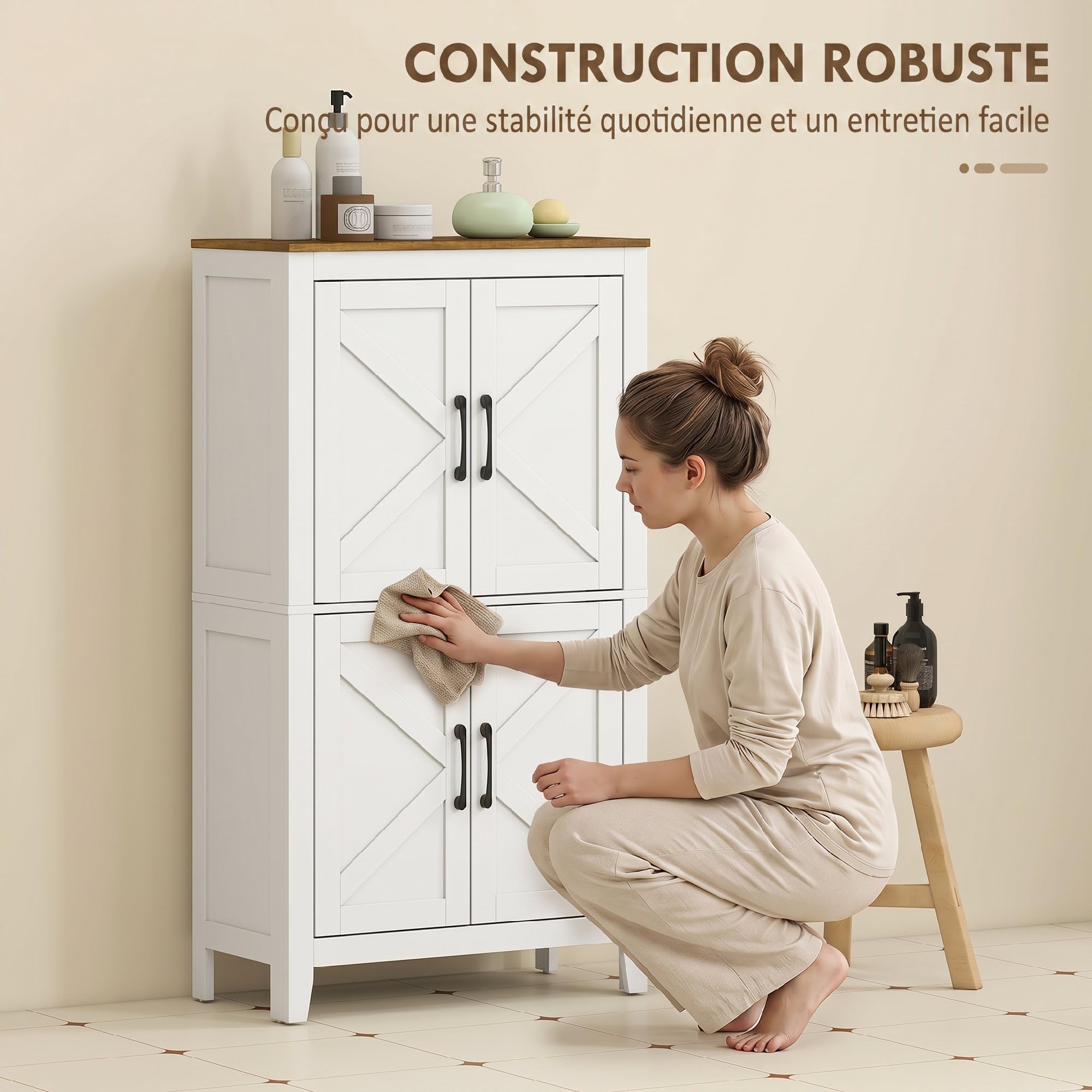 HOMCOM Armadio da bagno a pavimento, stile fattoria, bianco