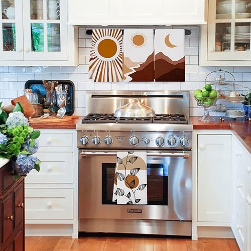 Miniatura 4 de Lebsitey Toallas de cocina bohemias, paquete de 4 toallas de té bohemias de montañas, ríos, sol y luna, paños de secado absorbentes para cocinar y