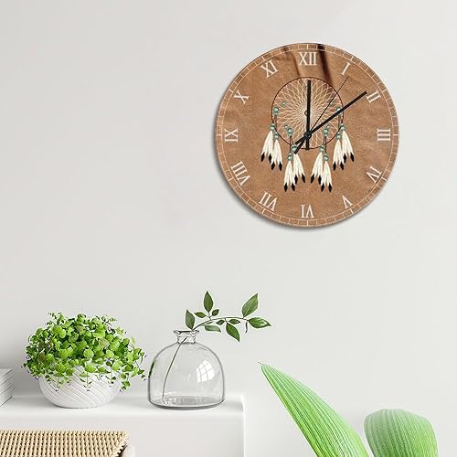 Miniatura 3 de ArogGeld Reloj de pared con diseño de atrapasueños nativo americano, talismán indio bohemio, de 15 pulgadas, funciona con pilas, reloj colgante de