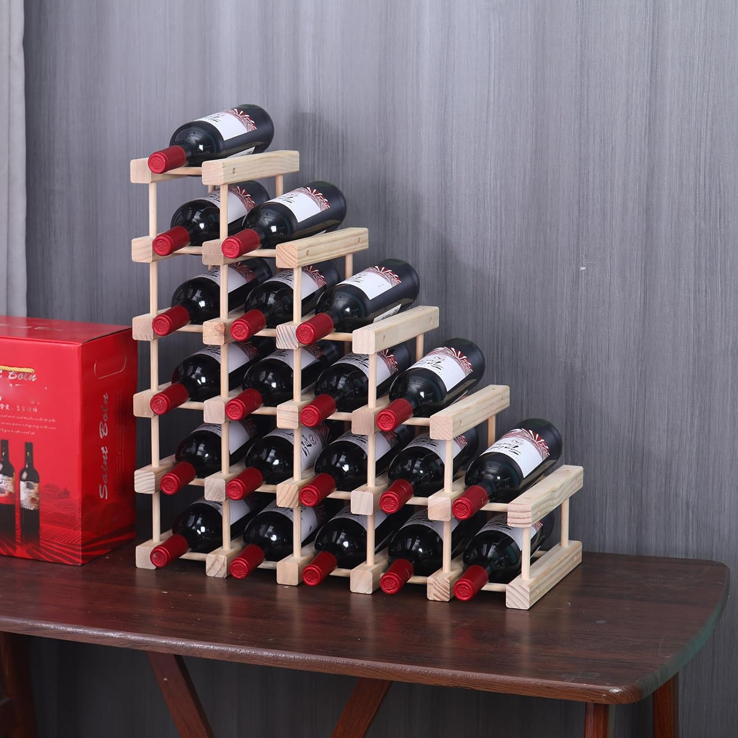 Wine Rack Small countertop Cabinet Stackable Storage Wooden freestanding Floor Wine Holder (20 Bottles)