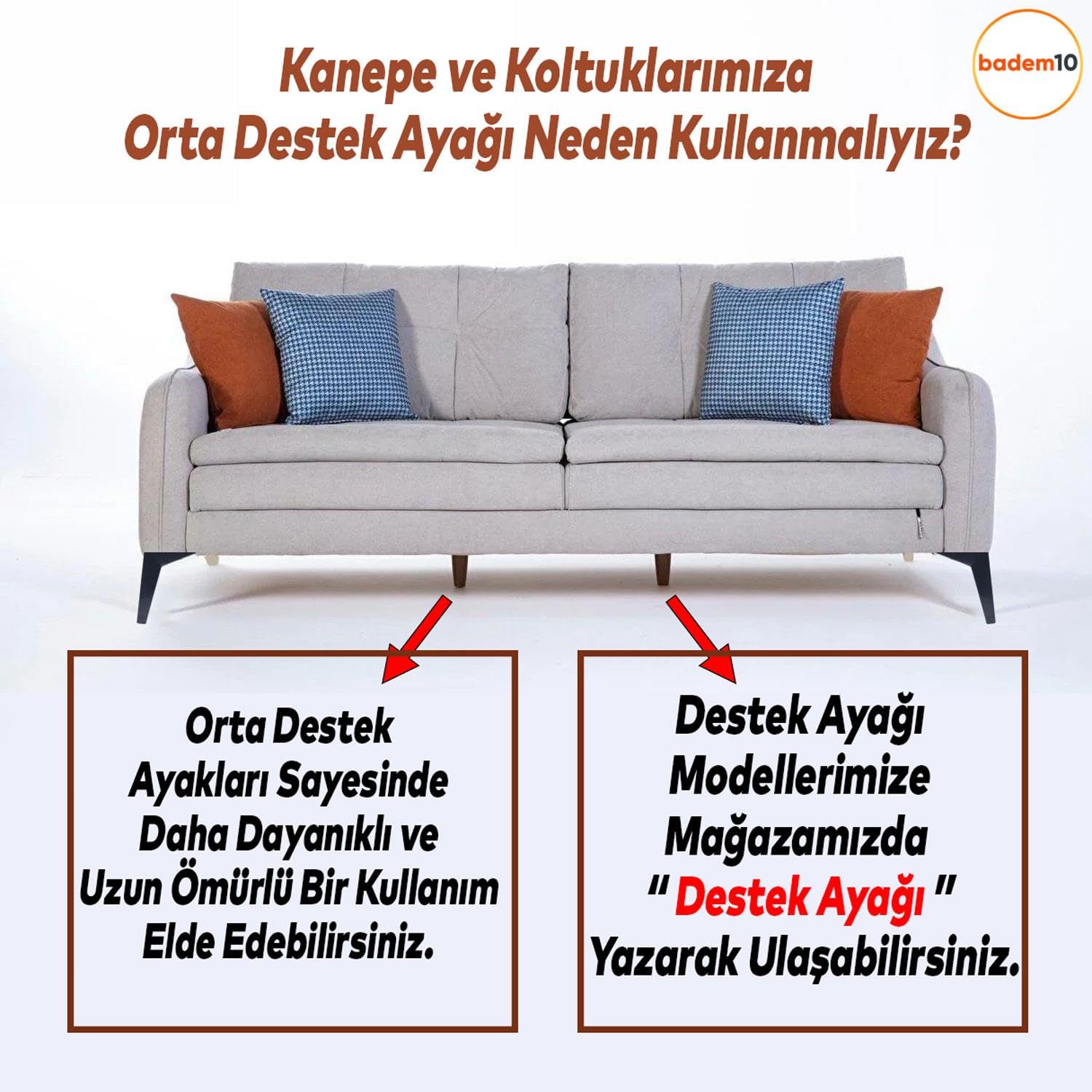 Badem10 Kale 6'lı Set Mobilya TV Ünitesi Çekyat Koltuk Kanepe Destek Ayağı 15 cm Siyah Baza Ayak M8 Civatalı
