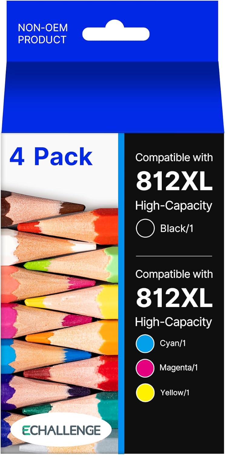 Remanufactured 812XL New Upgraded Chips Ink Cartridges Replacement for Epson 812 XL T812XL 812 Ink Cartridge to Use with Workforce Pro WF-7820 WF-7840 WF-7310 EC-C7000 Printer (BCMY, 4 Pack)