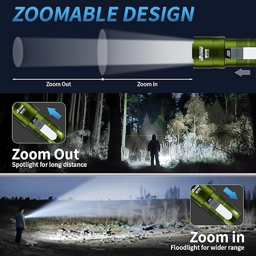 Miniatura 9 de WARSUN SP07S - Linterna recargable de 2800 lúmenes, luz LED con haz de zoom y función de luz roja, luz lateral cálida, batería de 6000 mAh y