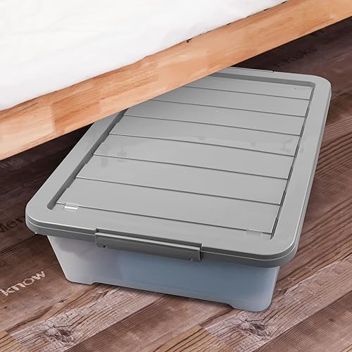 Miniatura 6 de Teyyvn Paquete de 3 cajas de almacenamiento de plástico transparente debajo de la cama, 40 cuartos de galón debajo de la cama caja de cierre con