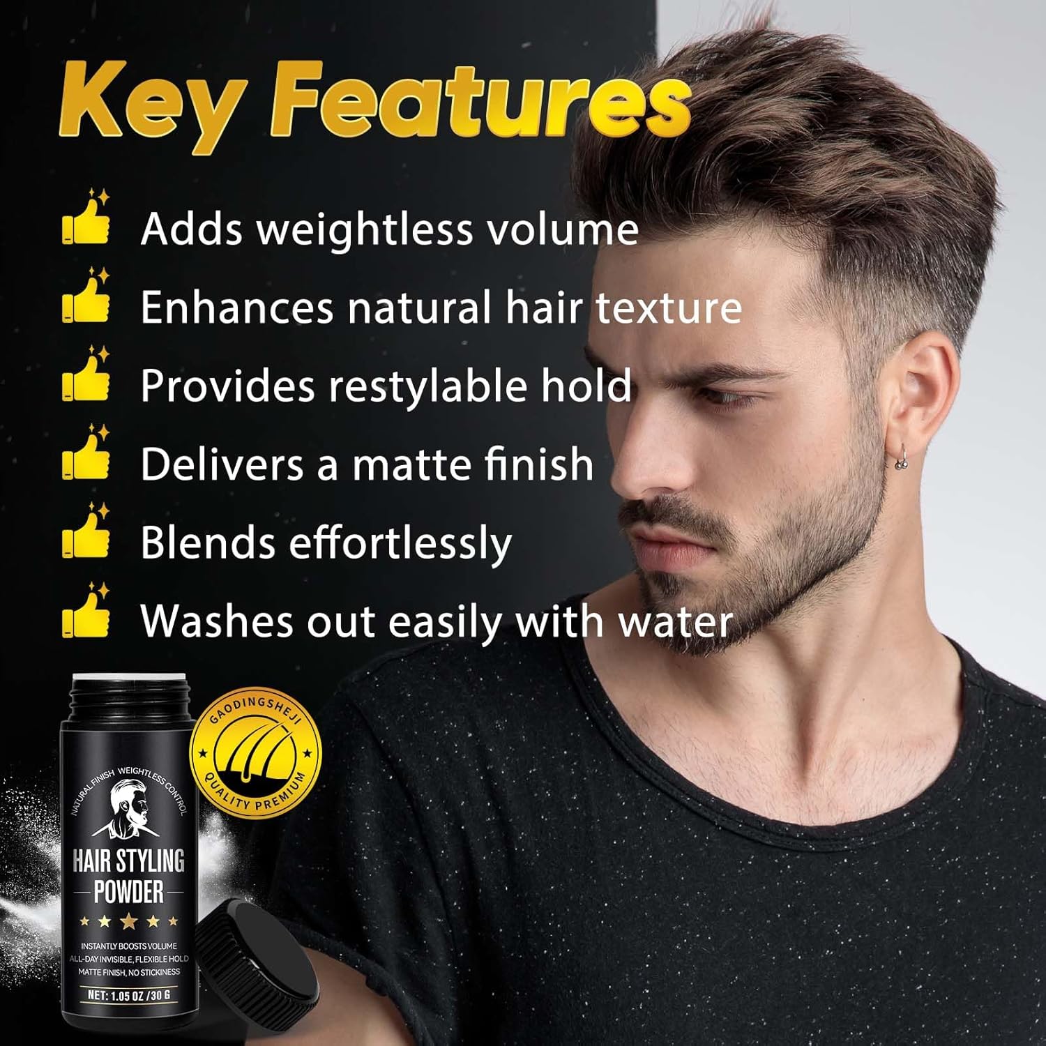 NIFEISHI Hair Styling Powder for Men, (1.05oz of 2Pack) Volumizing Texture Powder for All Hair Types, Easy to Apply, Natural Matte Hairstyle, Texturizing and High Hold - Image 8