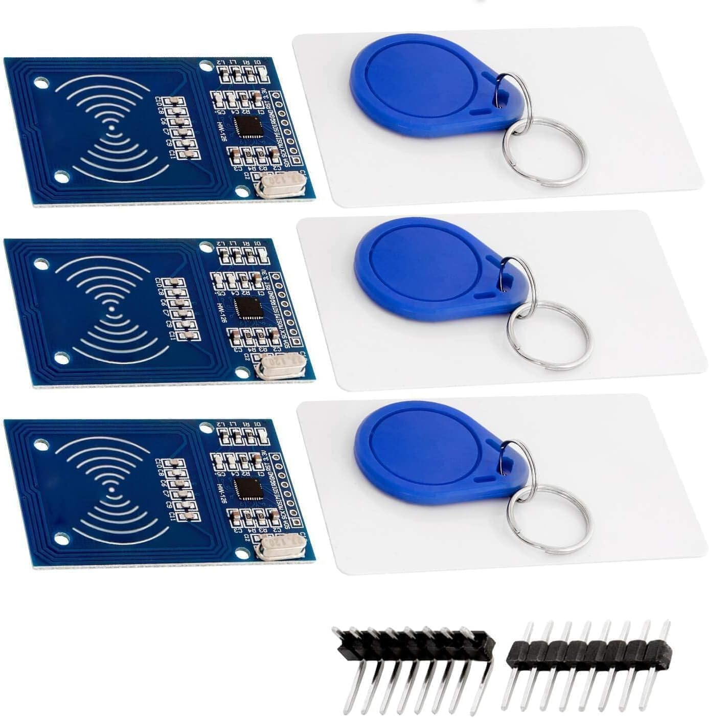 AZDelivery 3 x RFID Kit - MFRC522 Compitabile with RC522 RF IC Card Reader Sensor Module, RFID Chip Key Ring and S50 Card 13.56MHz, Compatible with Arduino and Raspberry Pi including E-Book!