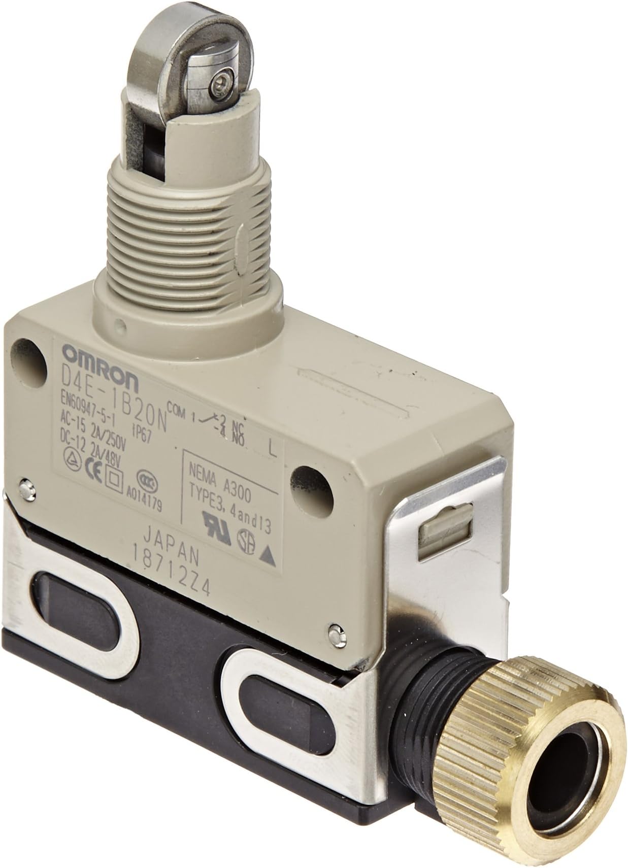 D4E-1B20N Small Slim Sealed Limit Switch, General Purpose, Crossroller Plunger, Screw Terminals, 5A at 125VAC Rated Current