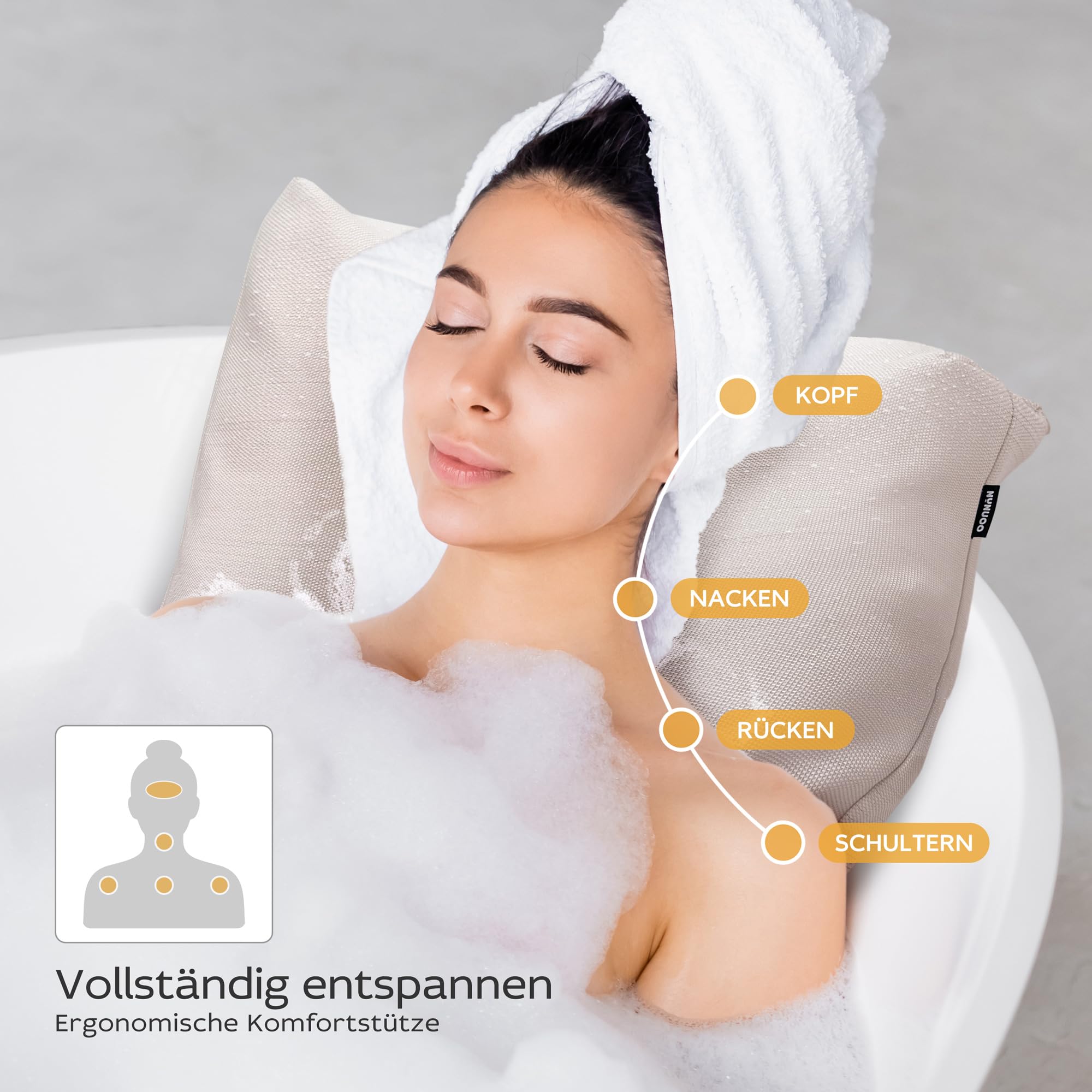 Ergonomisches Badewannenkissen | Premium Wellness Badekissen 3D-Mesh | Schnelltrocknendes Badewannenpolster 50x60cm (Perlmutt)