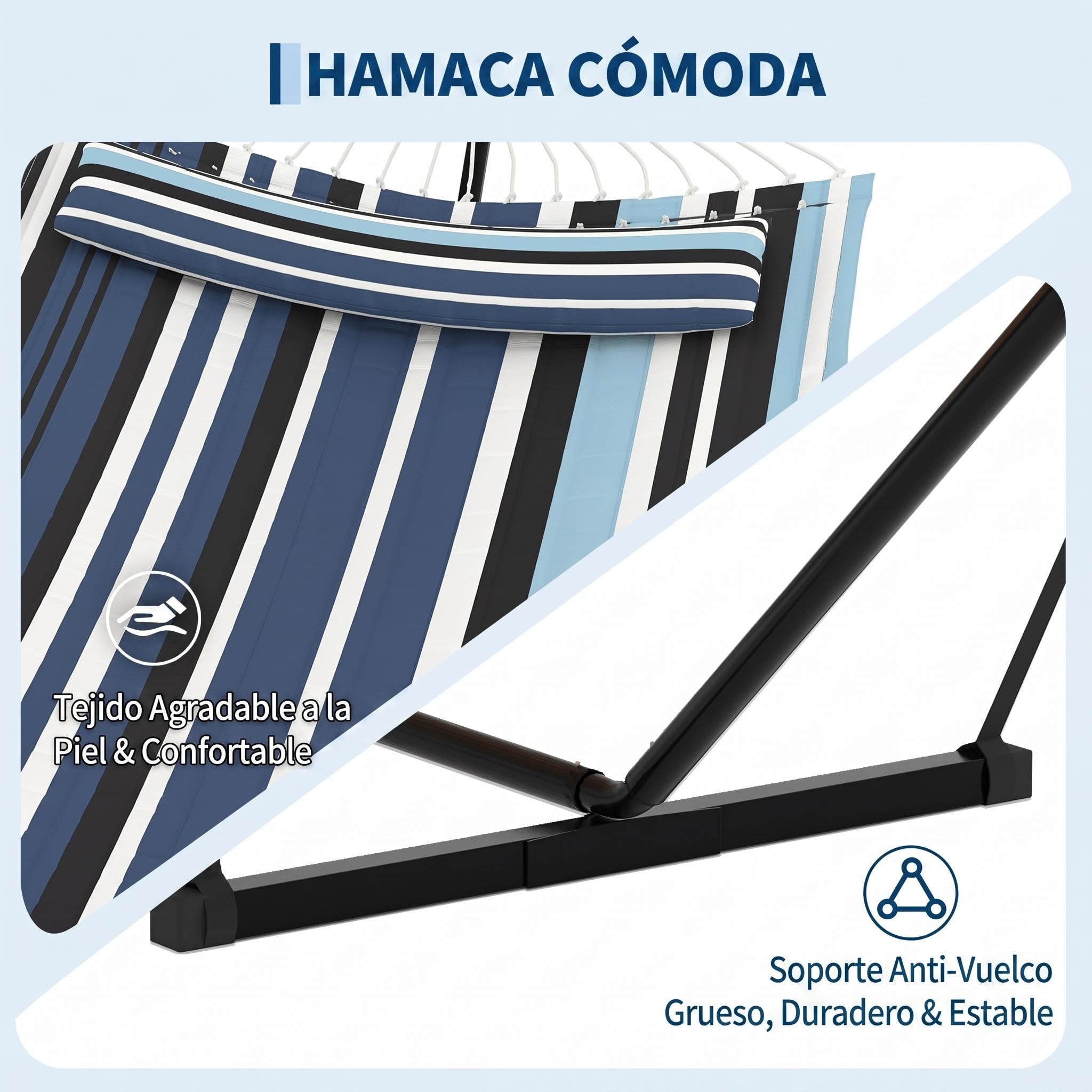 Litake Hamaca con Soporte Barra Curva Acolchada Rayas Azul y Marino