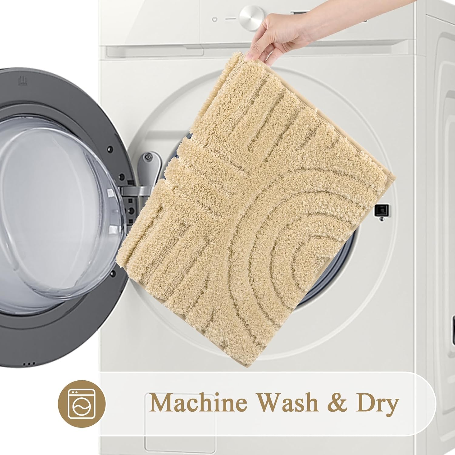 SHACOS Boho Small Bathroom Rugs 24"x16" Extra Soft Absorbent Microfiber Bath Mats Home Decor Non Slip Bath Rugs Machine Washable Shaggy Carpet for Bath Room Floor Shower Bathtub, Beige 1'4" x 2' - Image 5