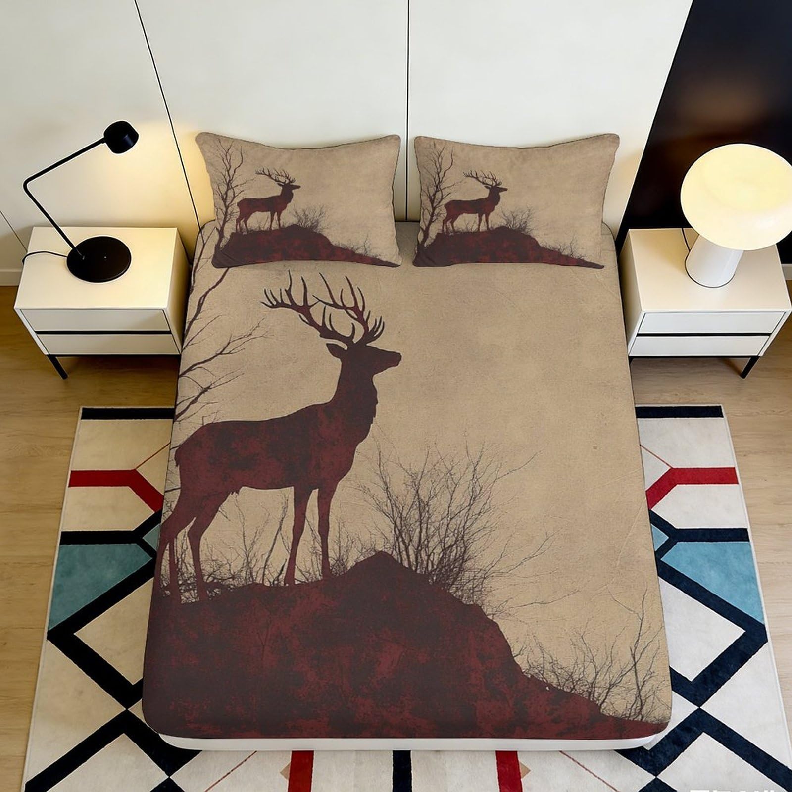 Jqzkxnhpbr Style-10 3D Printed Forest Deer Fitted Sheet Microfiber Soft Brown Elk Mattress Cover For Bedroom Guest Room Decor Protection 90X200x25cm
