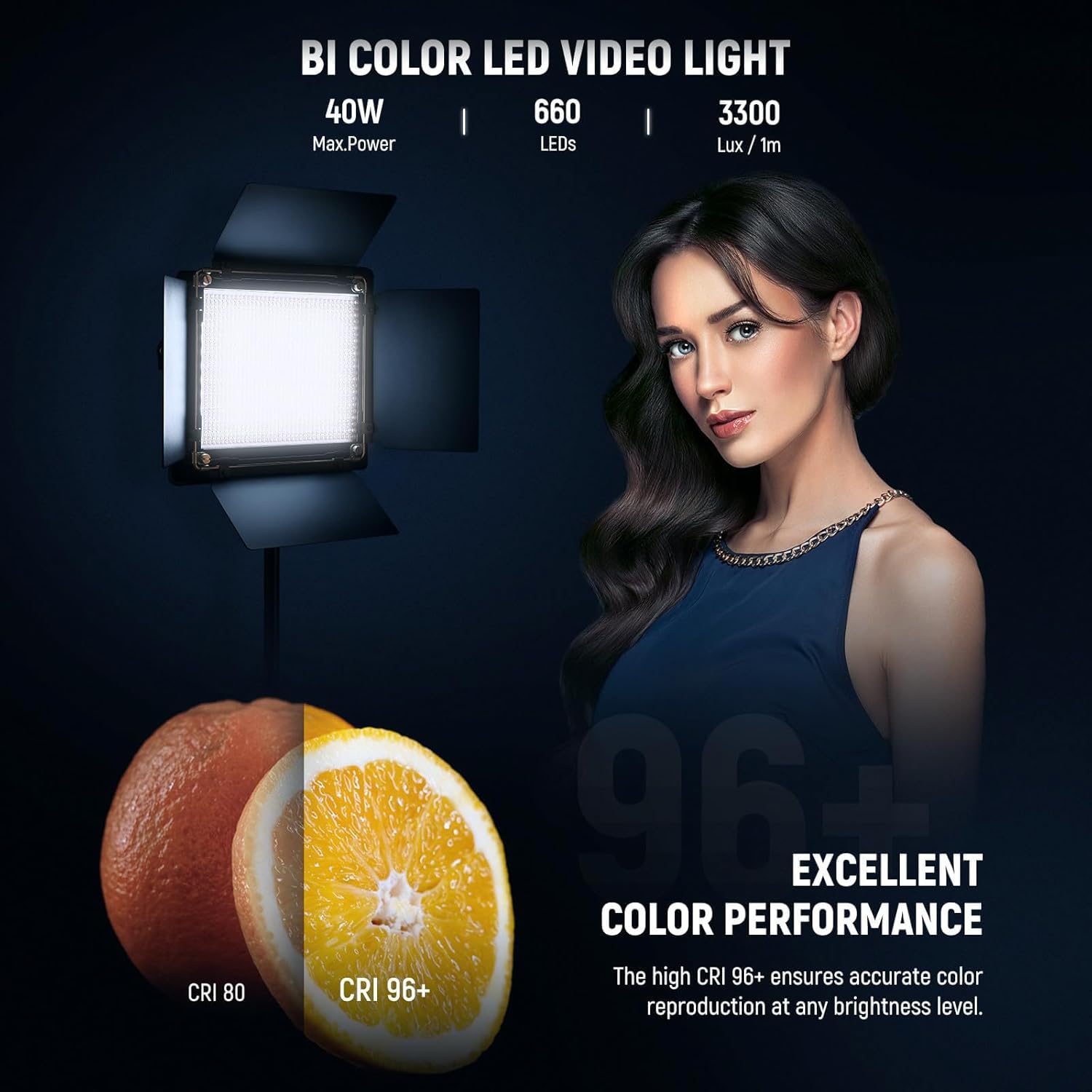 Neewer Dwukolorowa lampa studyjna LED ze statywem i kubkiem, główne oświetlenie do nagrywania, ciągłej transmisji, sesja zdjęciowa, 660 LED 3200K-5600K, 3300lx/1m, zmienna intensywność, CRI96+, NL660