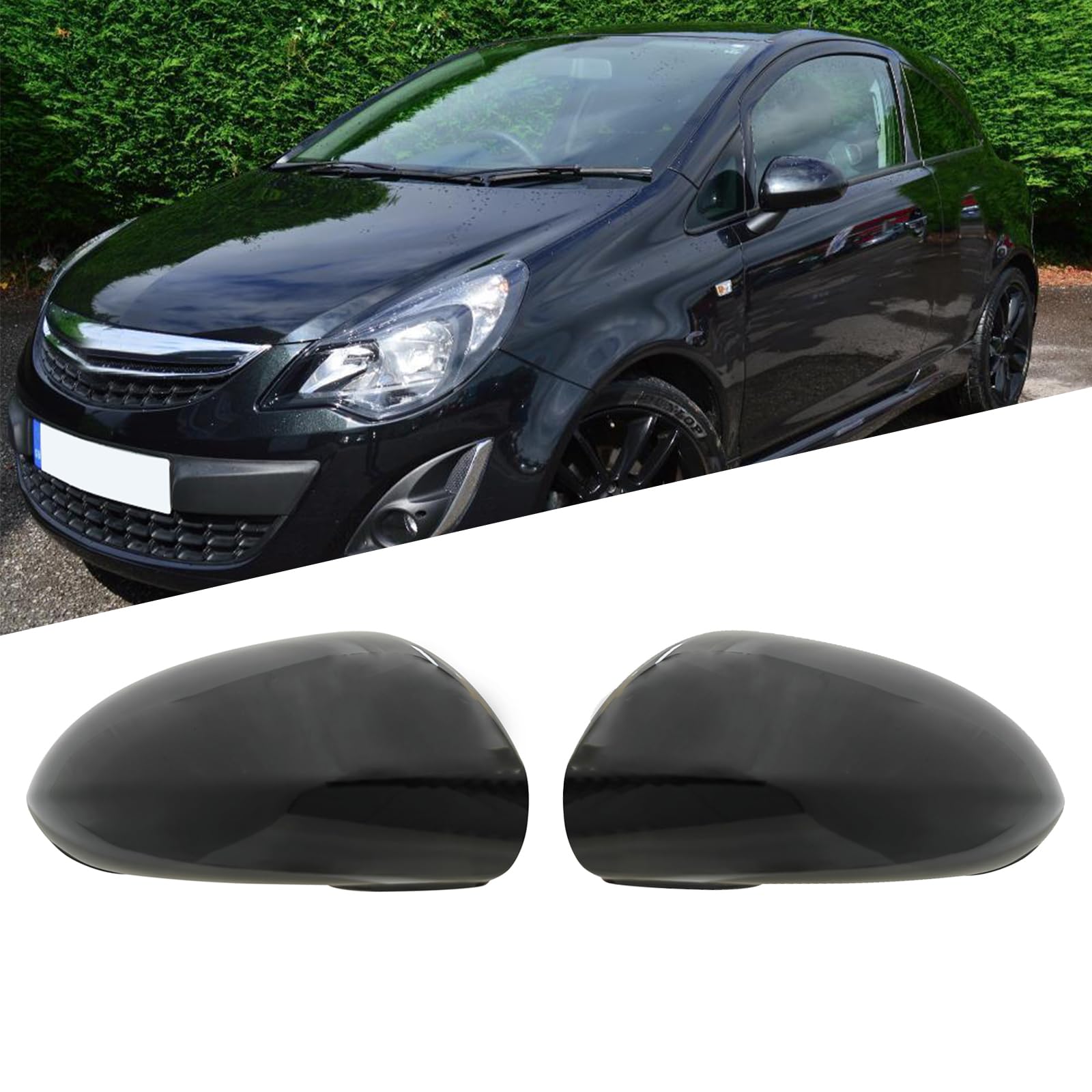 Copertura per specchietto retrovisore per portiera laterale, compatibile con Corsa D 2006-2014 e Corsa E 2014-2019 (nero lucido)