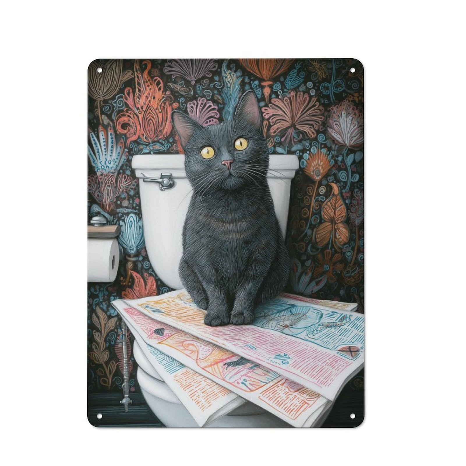 Junmoney Whiskered Watcher On The Toilet Printed Metal Sign 40X30cm For Pub Or Café, With Clear Industrial Wall Decor Character