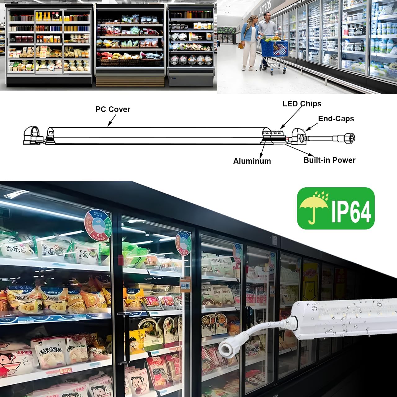 4 Pack LED Freezer Tube Lights, 2FT 15W T8 Integrated Cooler Light Fixture,Daylight White 6000k Waterproof Refrigerator Light for Fridge, Supermarkets or Grocery Stores