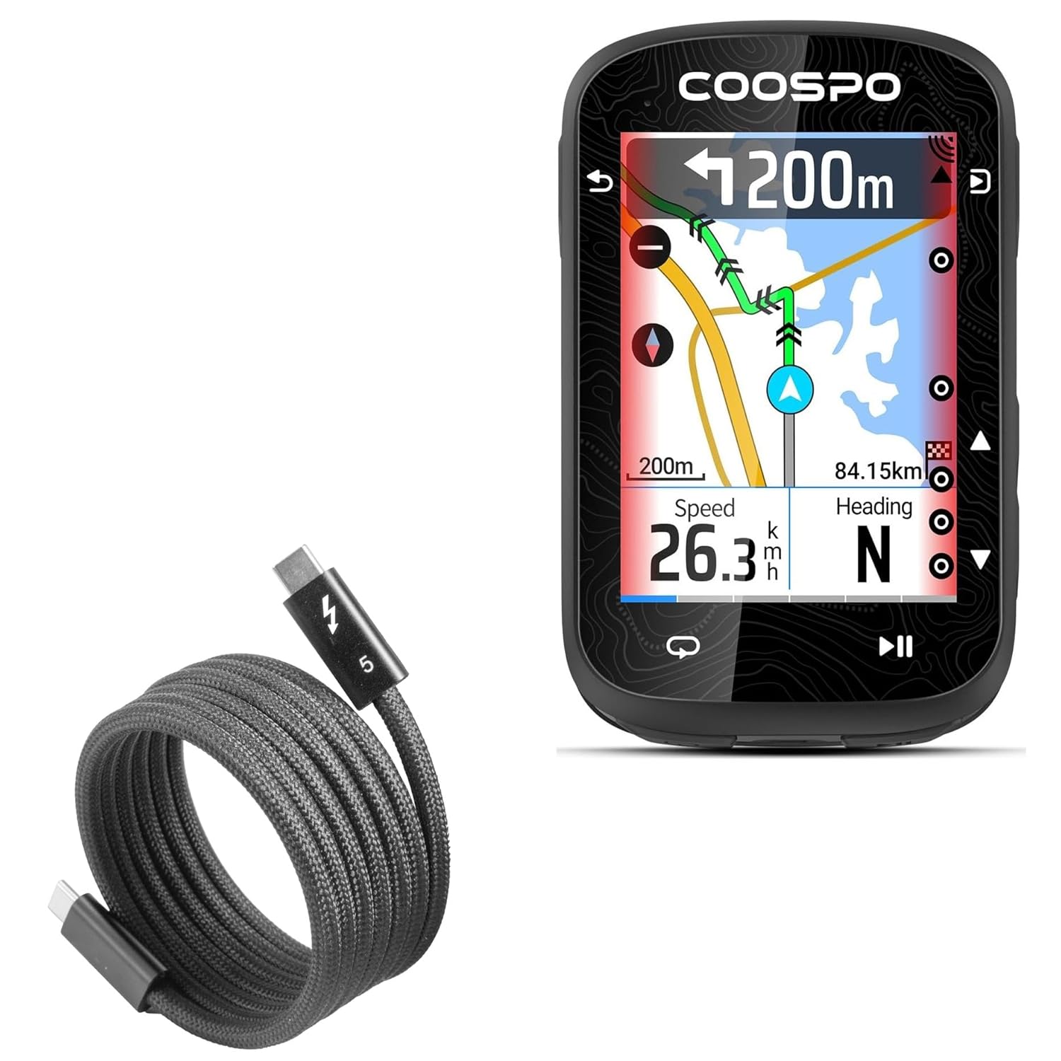 BoxWave Cable Compatible with Coospo CS600 GPS Bike Computer (2.4 in) - SnapWrap Thunderbolt 5.0 Cable (5ft 240W), Magnetic Self-Coiling Nylon Braided Retractable - Jet Black