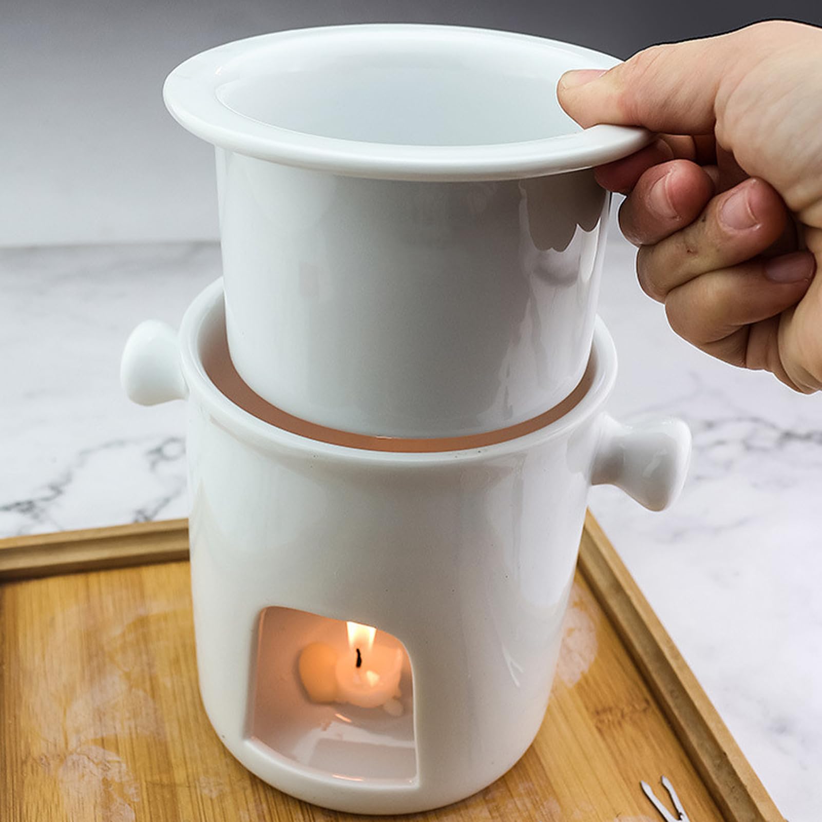 Da Fonduta Al Cioccolato 300ml Pentolino In Ceramica Con 4 Forchette | Per Sciogliere Il Cioccolato per Formaggio, Burro, Dessert, Festa, Appuntamento, Notte, Compleanno, Matrimonio