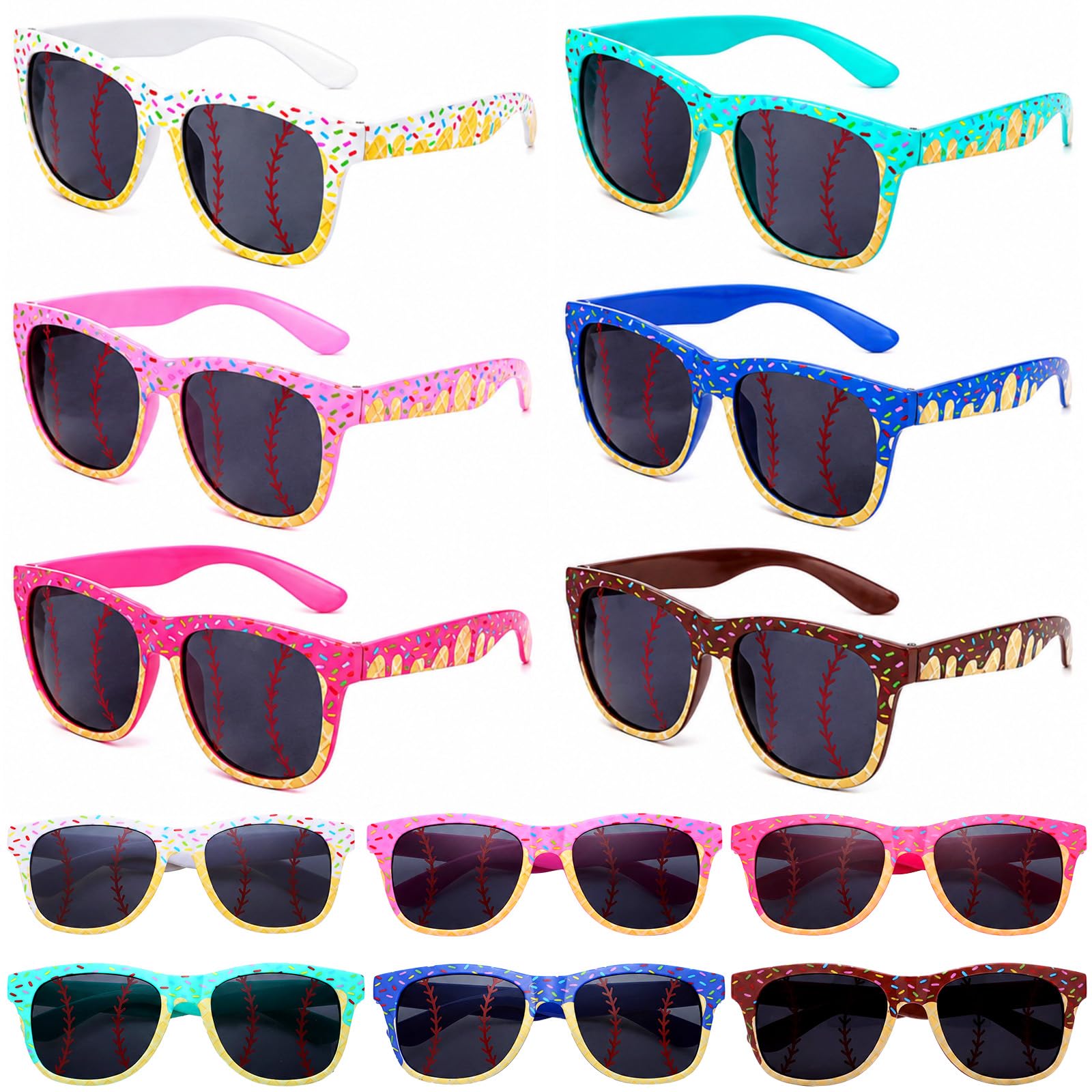 TrelaCo Ice Cream Drip Baseball Sunglasses Bulk Baseball Drip Birthday Party Favors Sports Plastic Glasses for Team Gifts