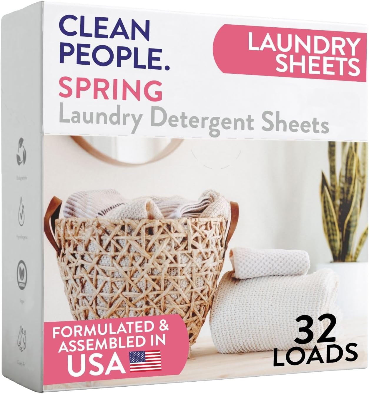 The Clean People Laundry Detergent Sheets - Laundry Soap - Ultra Concentrated, Recyclable Packaging, Stain Fighting - Spring, 32 Pack